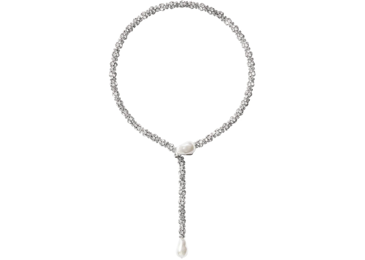 H&M x Magda Butrym Rhinestone-Chain Lariat Necklace Silver-Colored