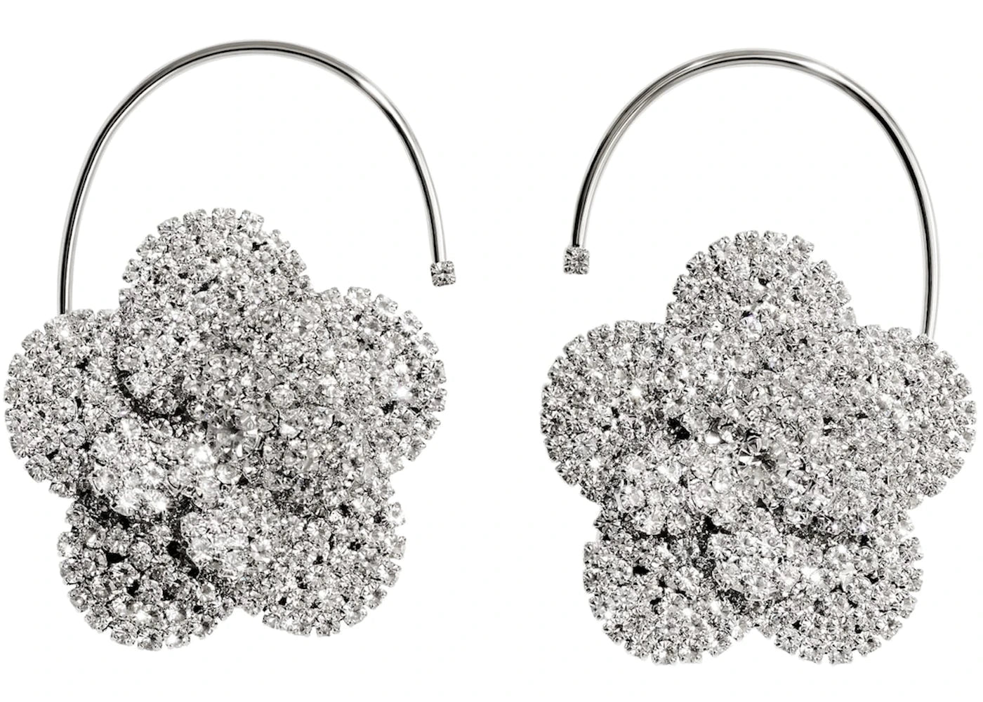 H&M x Magda Butrym Rhinestone-Embellished Flower Clip Earrings Silver-Colored