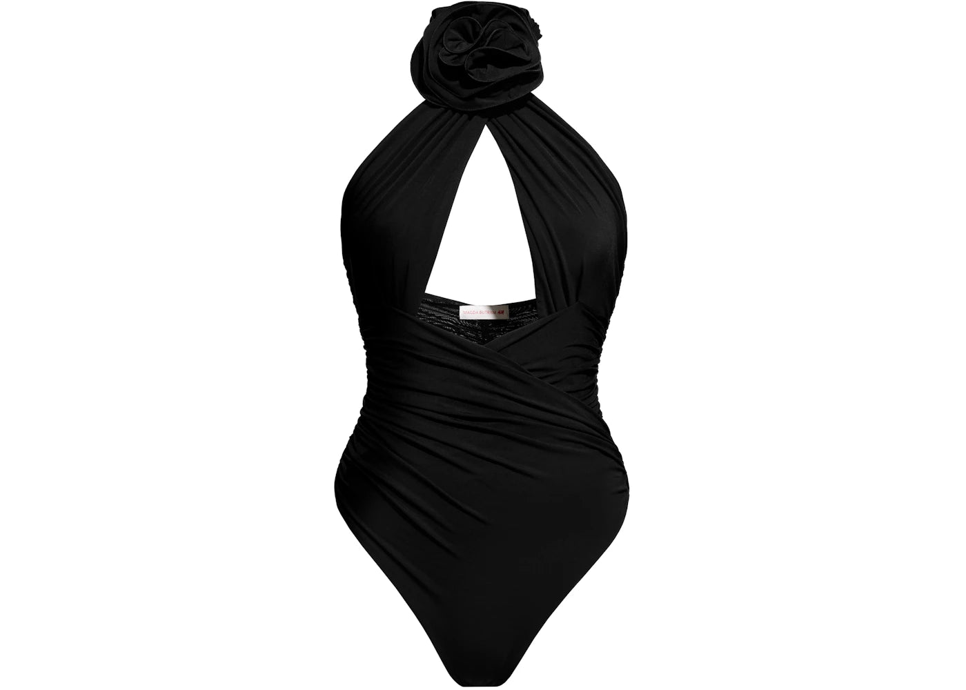 H&M x Magda Butrym Rose-Appliqued Bodysuit with Cutout Detail Black