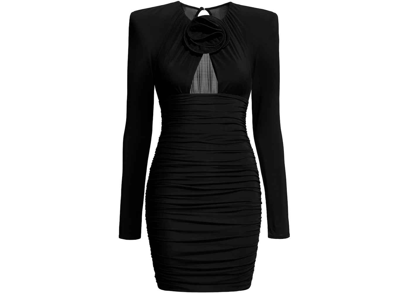 H&M x Magda Butrym Rose-Appliqued Dress with Shoulder Pads Black