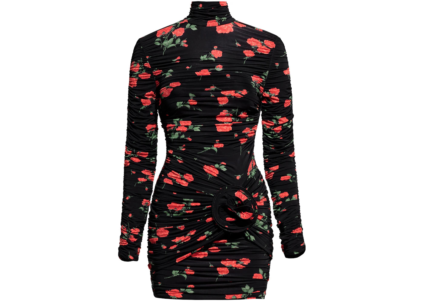 H&M x Magda Butrym Rose-Appliqued Mock Turtleneck Dress Black/Roses