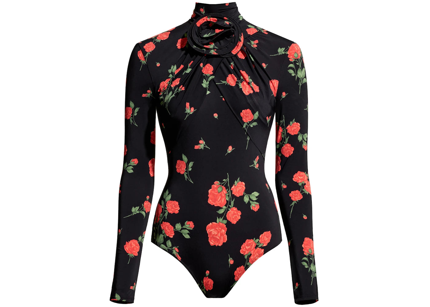 H&M x Magda Butrym Rose-Appliqued Wrapover Bodysuit Black/Roses