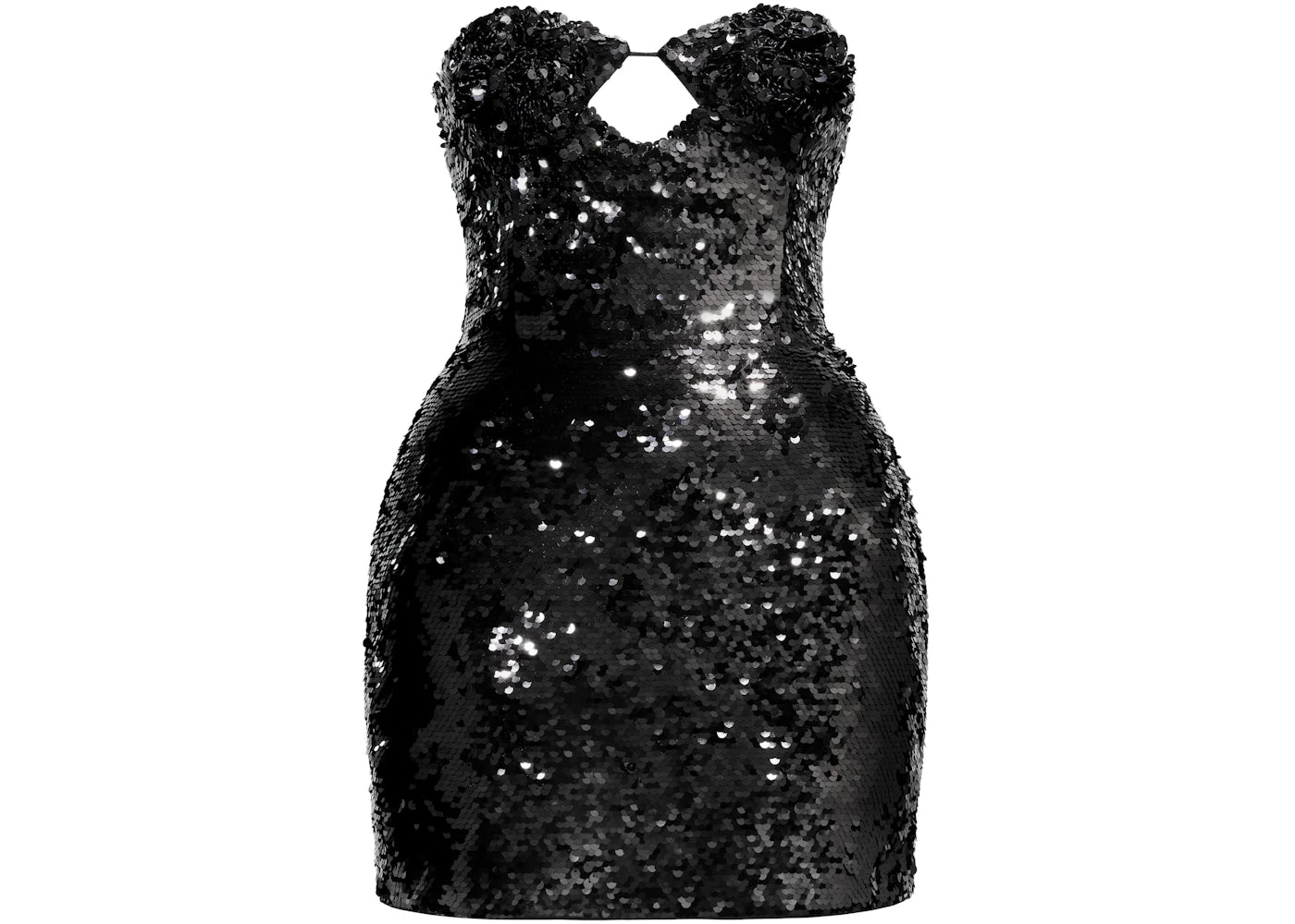 H&M x Magda Butrym Sequined Hourglass Dress with Rose Applique Black