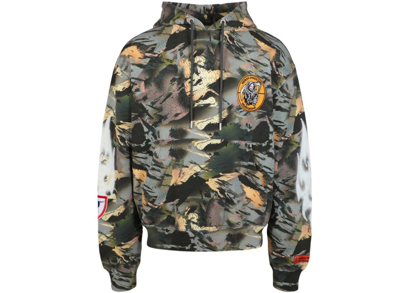 Heron Preston Camouflage Flaming Sleeve Hoodie Green