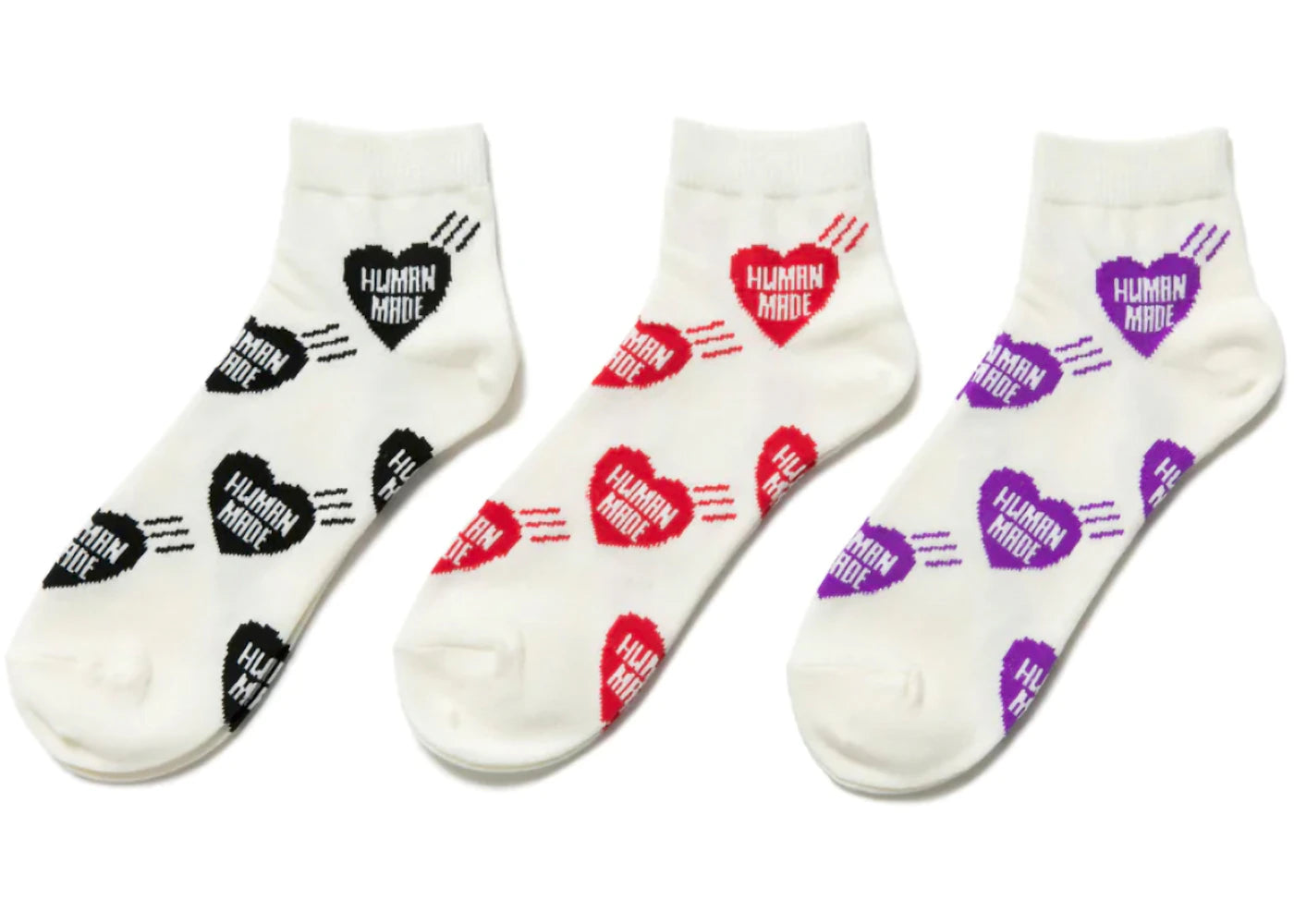 Human Made Short Heart Pattern Socks (Set of 3) Multi