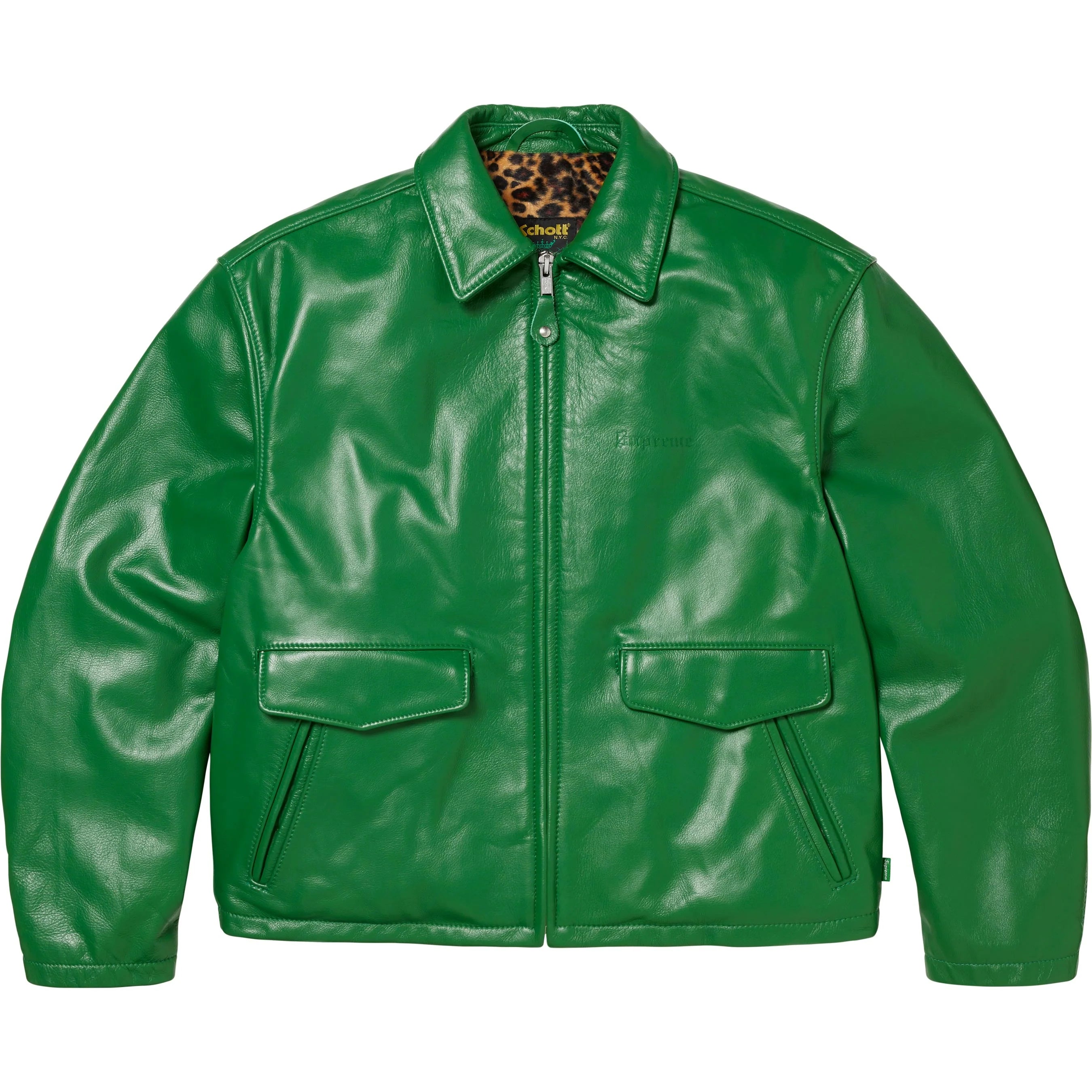 Supreme/Schott Leather Racer Jacket - Green