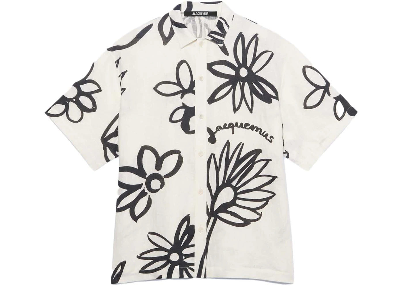 Jacquemus La Chemise Moisson Flower Sketch Short Sleeved Shirt Print Black/White Flowers
