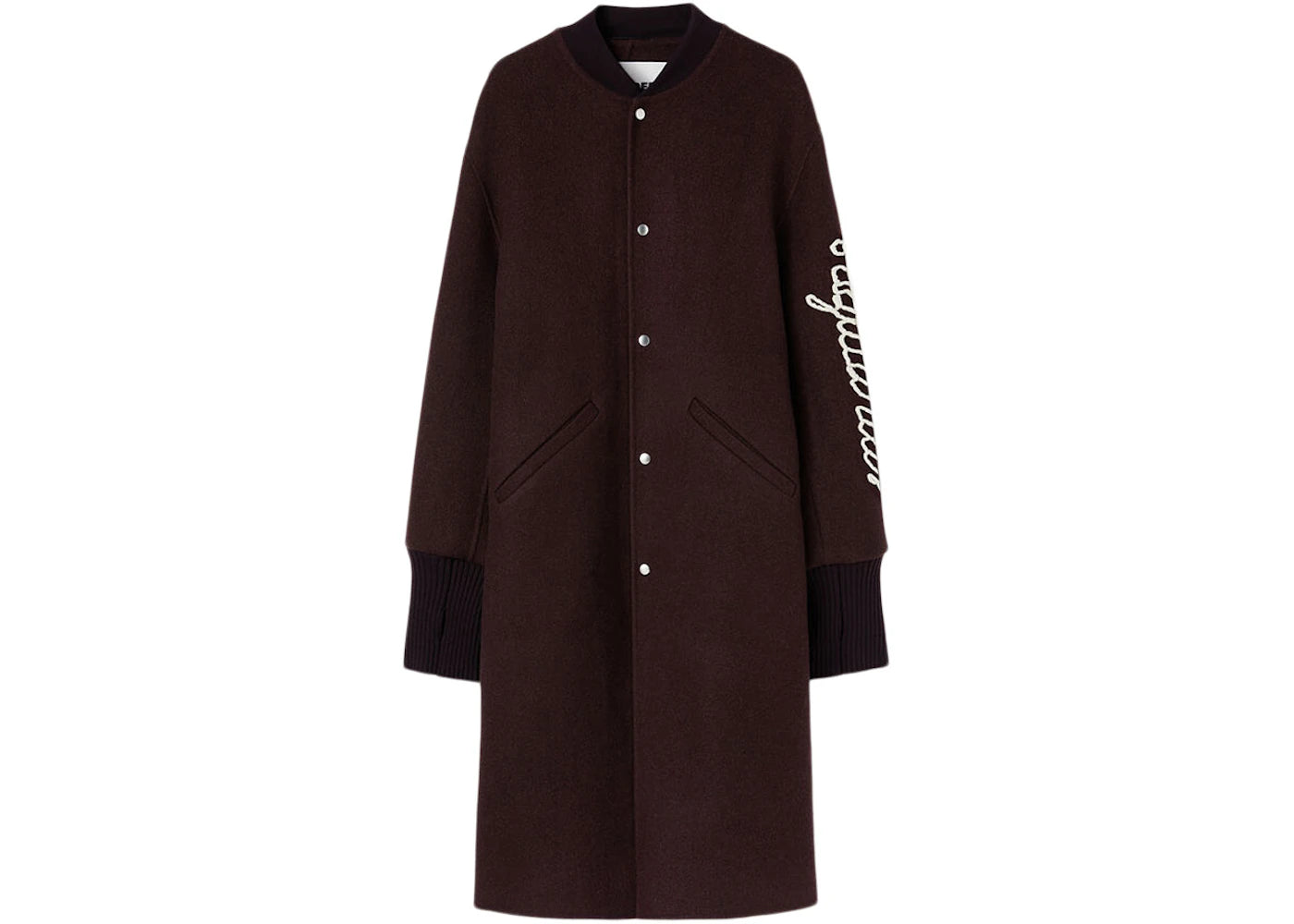 Jil Sander Embroidered Motif Varsity Oversized Double Sport Coat Dark Red