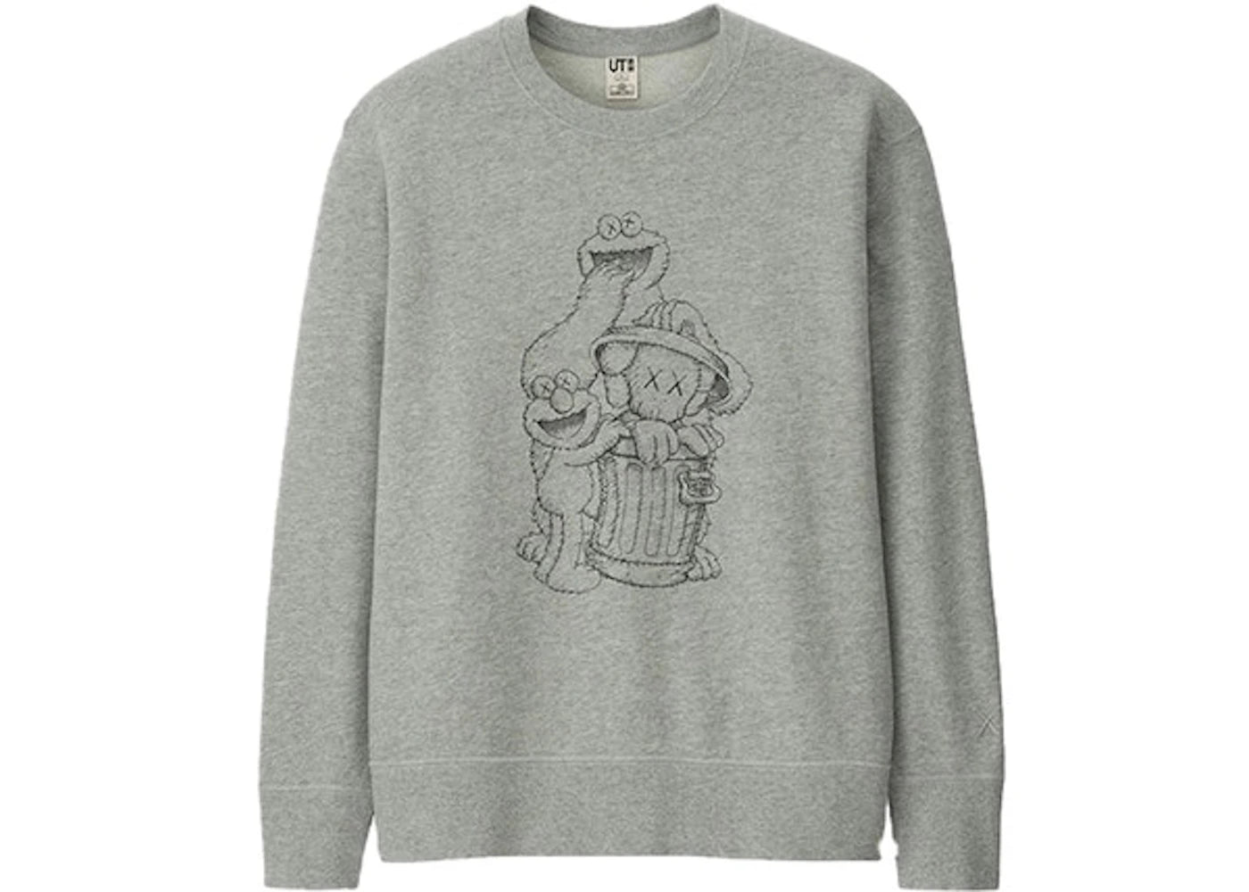 KAWS x Uniqlo x Sesame Street Companion Trash Can Outline Sweatshirt (Asia Sizing) Gray