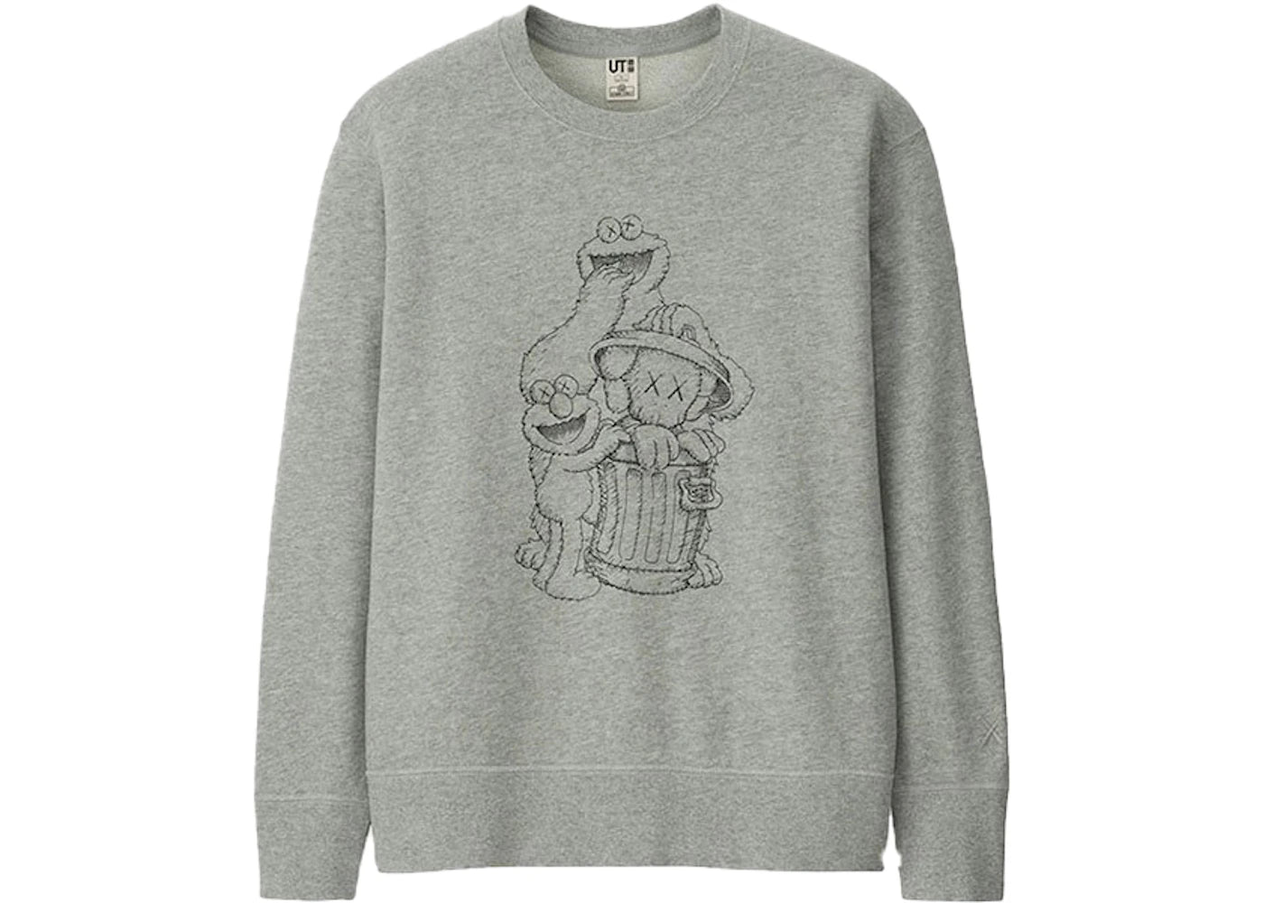 KAWS x Uniqlo x Sesame Street Companion Trash Can Outline Sweatshirt Gray