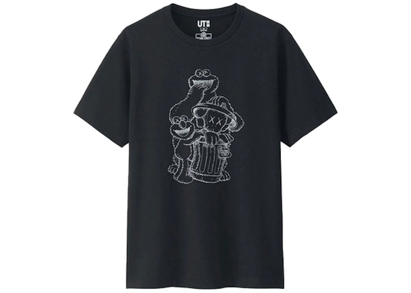KAWS x Uniqlo x Sesame Street Companion Trash Can Outline Tee (Japanese Sizing) Black
