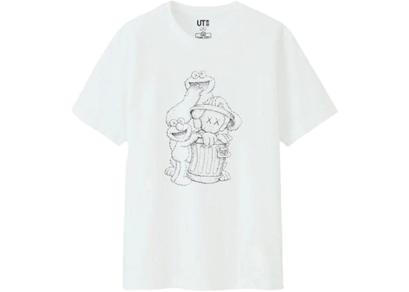 KAWS x Uniqlo x Sesame Street Companion Trash Can Outline Tee (Japanese Sizing) White