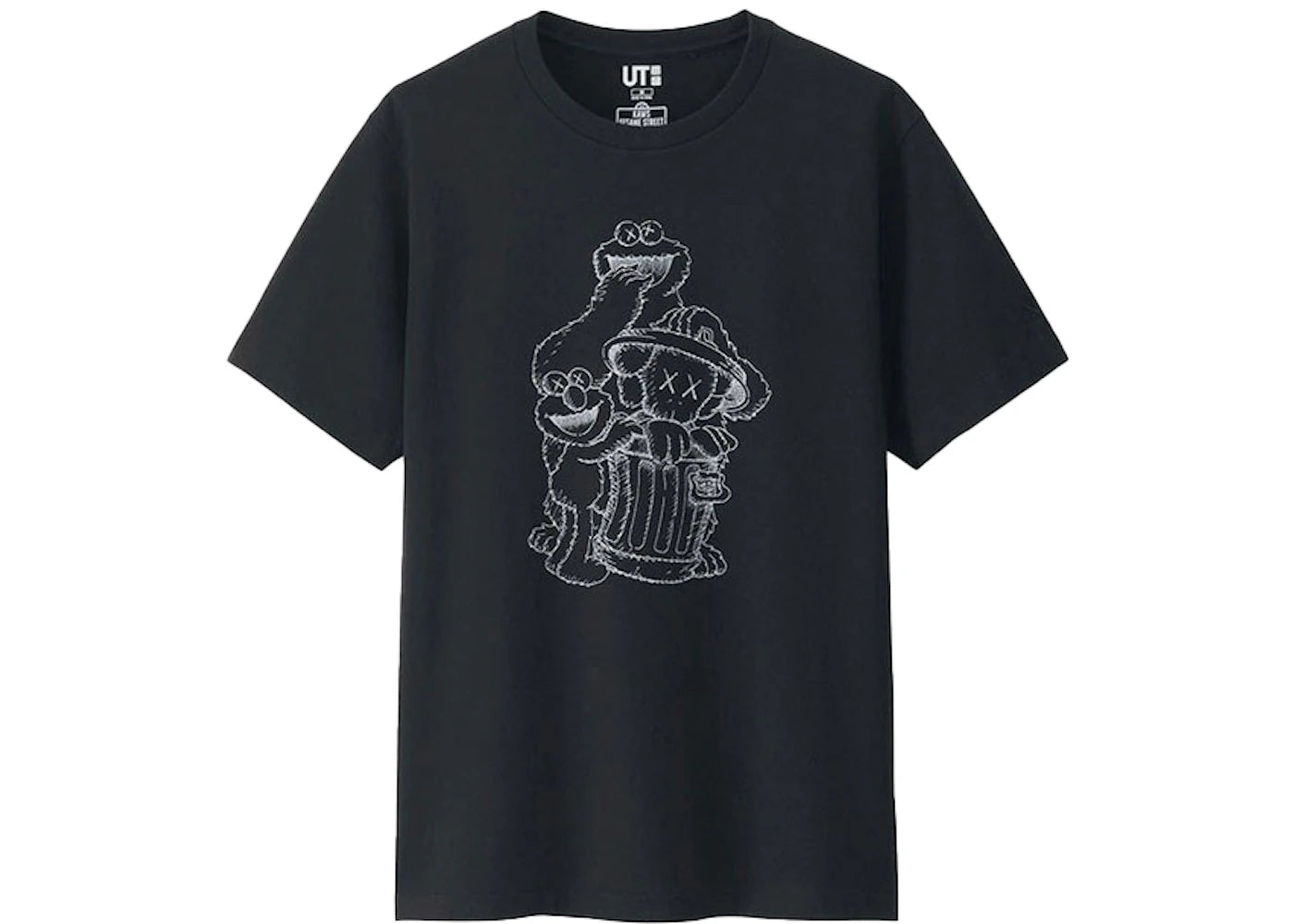 KAWS x Uniqlo x Sesame Street Companion Trash Can Outline Tee Black