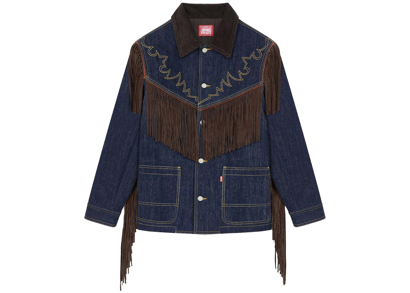 KENZO x LEVI'S Genderless Fringed Denim Jacket Rinse Blue Denim