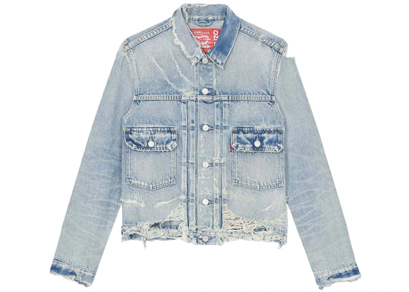 KENZO x LEVI'S Type II Distressed Genderless Denim Trucker Jacket Stone BI Dirty Blue Denim