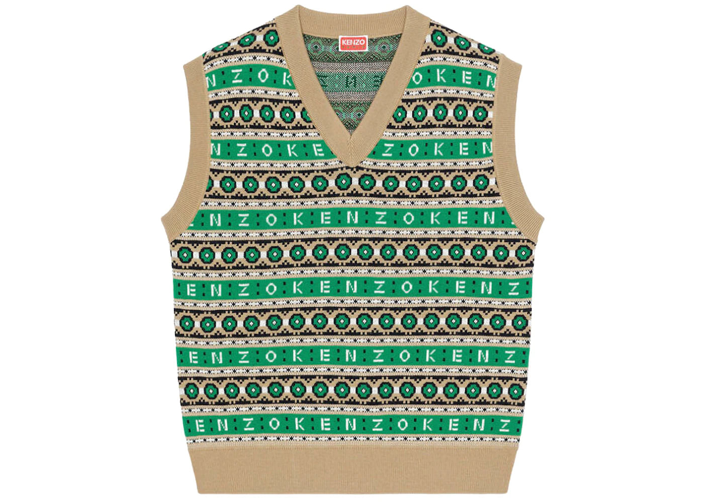 KENZO x Nigo Merino Wool Jacquard Jumper Vest Grass Green