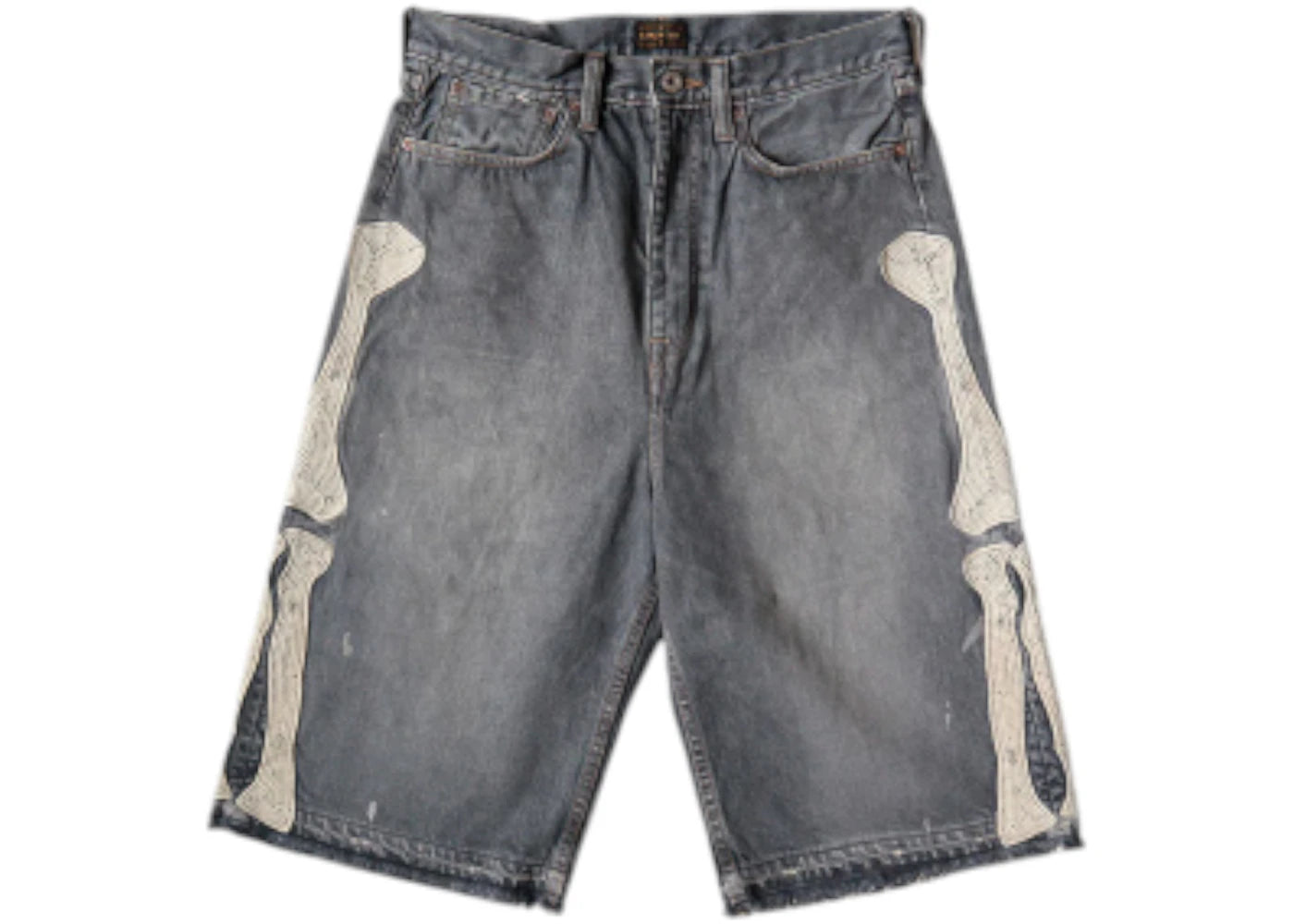 Kapital 14 Oz Denim 5P Bone Embroidery Shorts Black