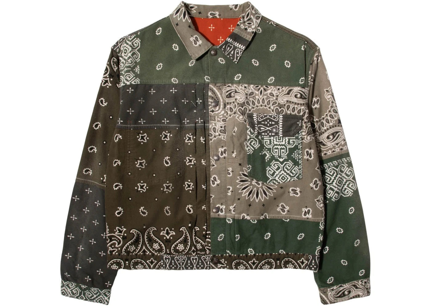 Kapital Flannel Reversible Bandana 1st Jacket Khaki/Orange