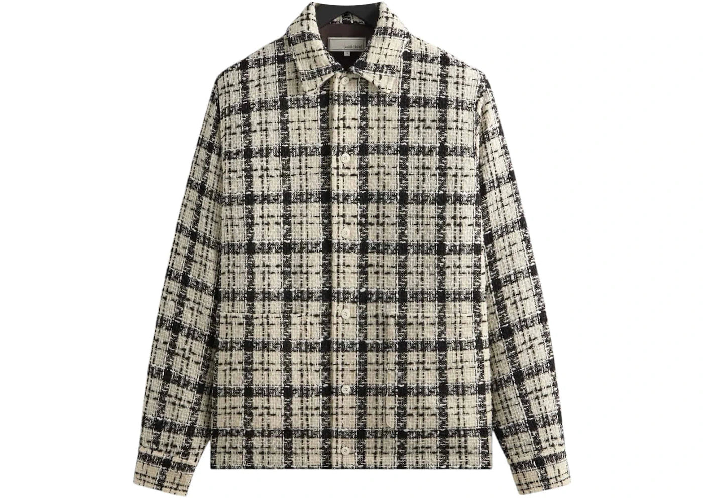Kith & Kin Windowpane Boucle Long Shirt Boxy Collared Overshirt Sandrift