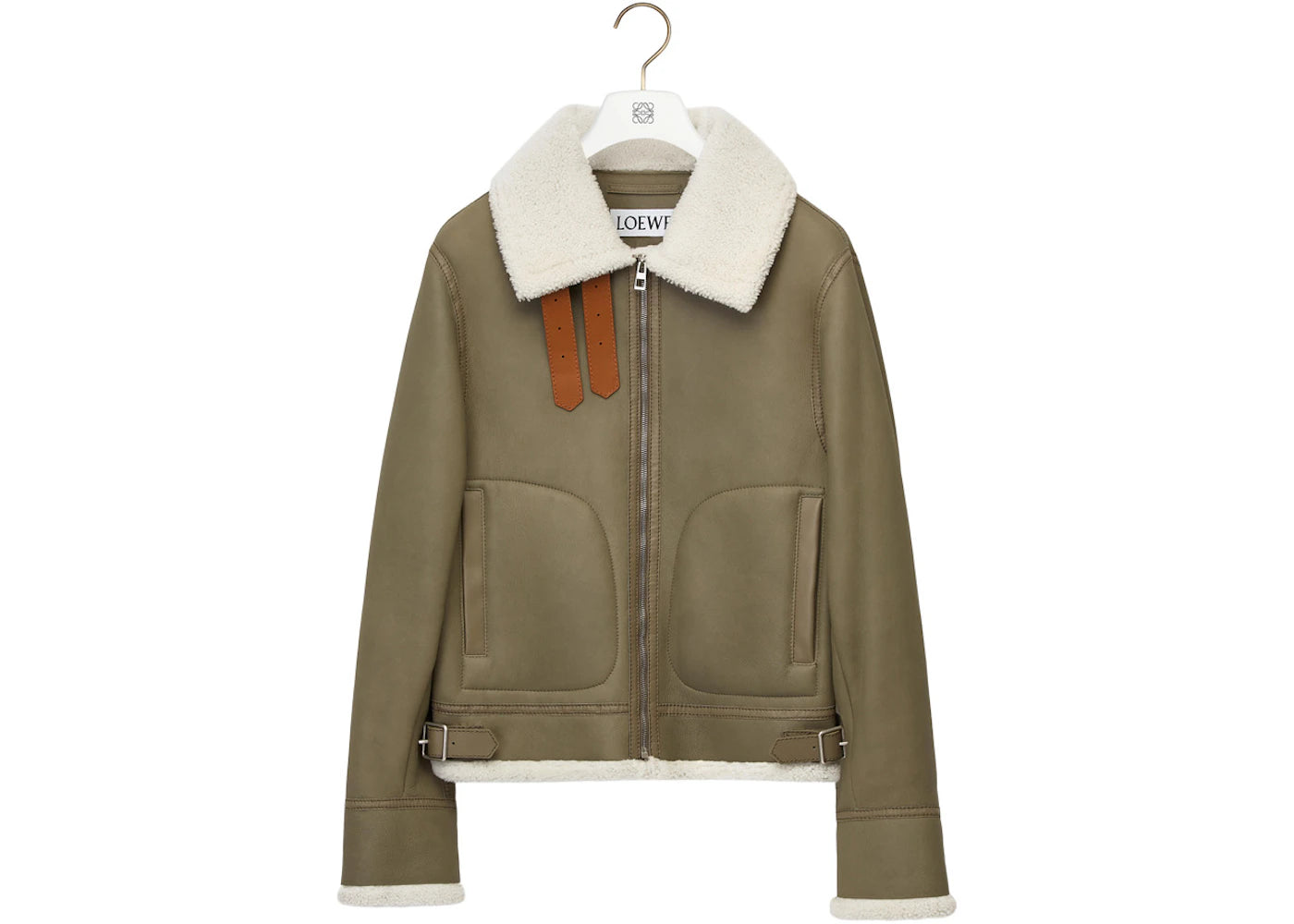 LOEWE Aviator Shearling Jacket Sage/Off White