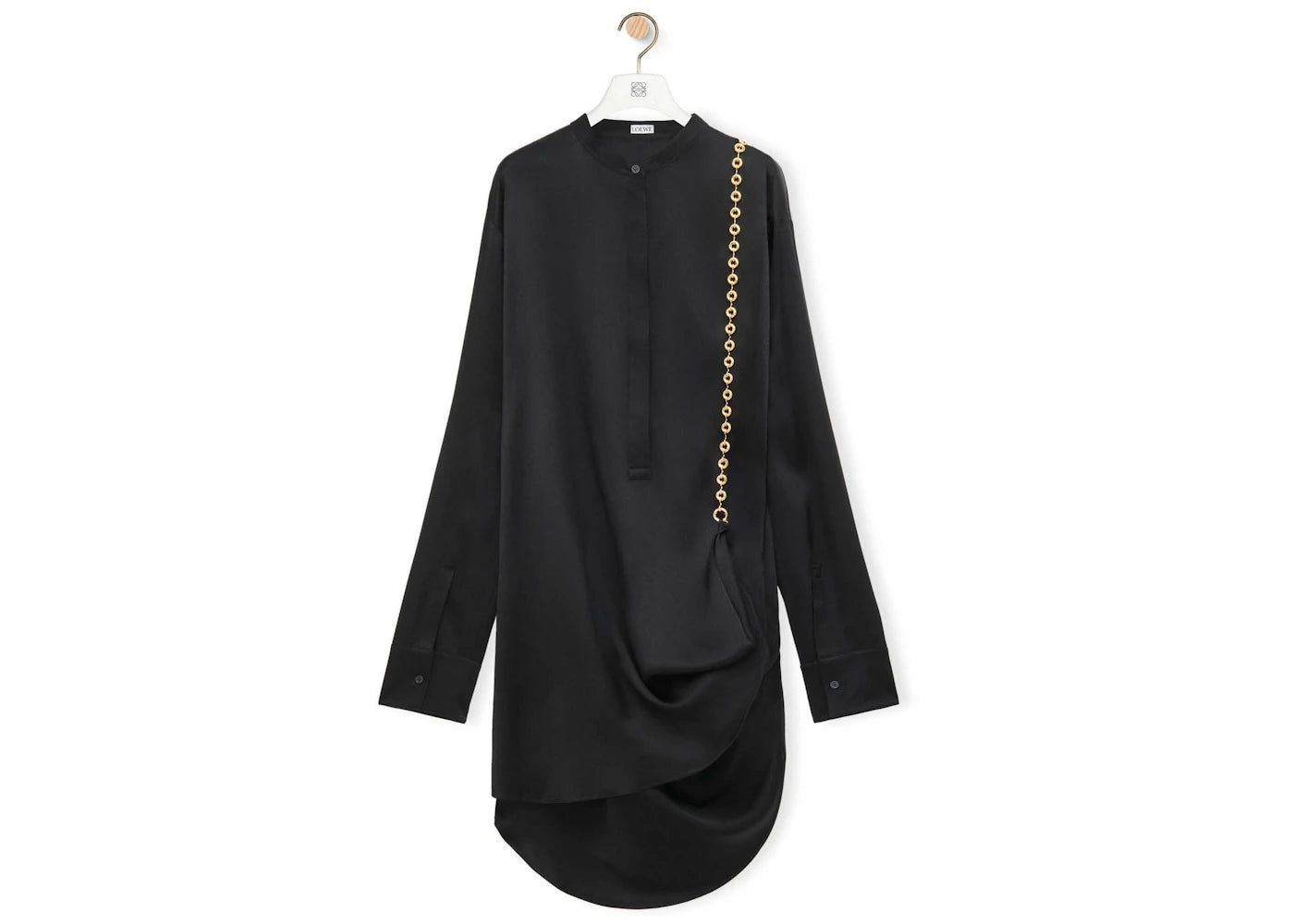 LOEWE Chain Shirt Dress in Silk Black