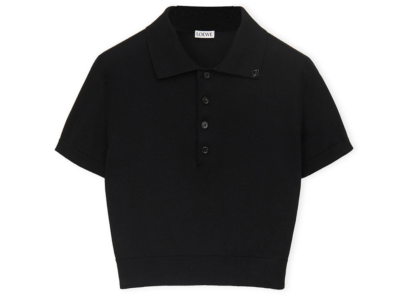 LOEWE Cropped Silk Polo Sweater Black