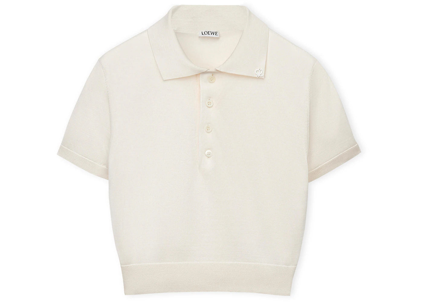 LOEWE Cropped Silk Polo Sweater White