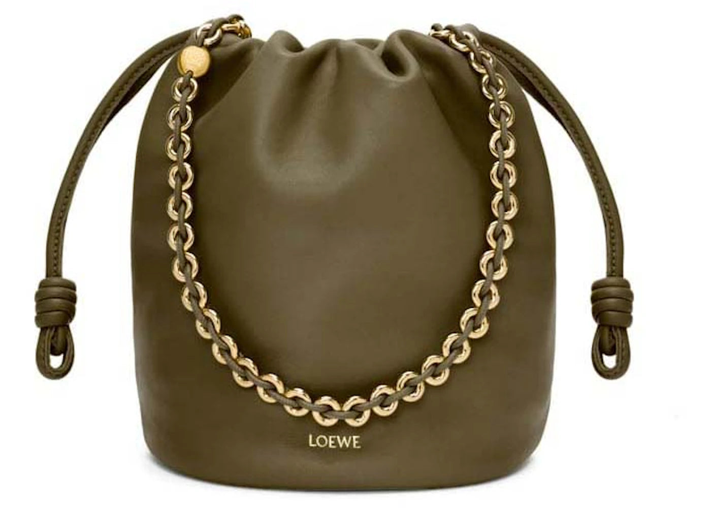 LOEWE Flamenco Purse Bucket Bag In Mellow Nappa Lambskin Dark Khaki Green