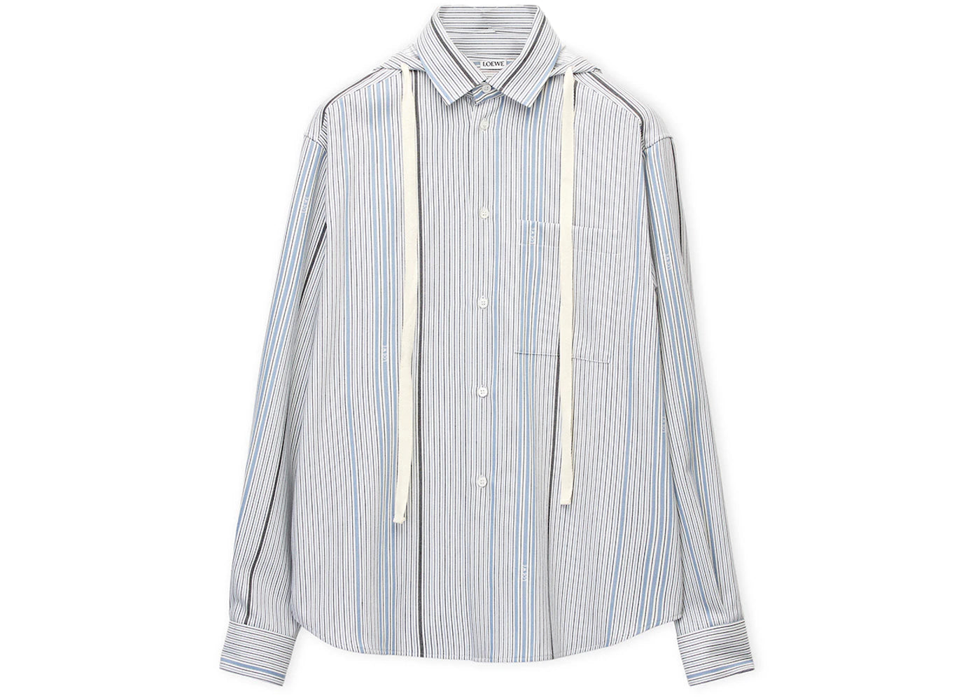 LOEWE Jacquard Hooded Wool And Cotton Shirt White/Light Blue
