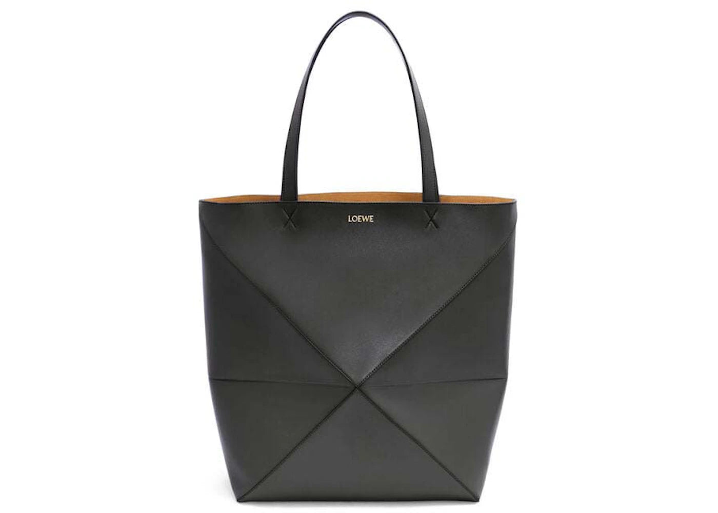 LOEWE Large Puzzle Fold Tote in Shiny Calfskin Black