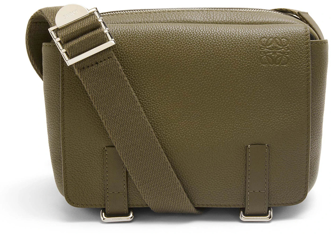 LOEWE Military Messenger Bag in Soft Grained Calfskin XS Military Green