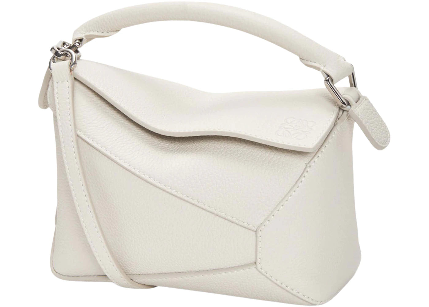 LOEWE Mini Puzzle Bag in Soft Grained Calfskin Soft White