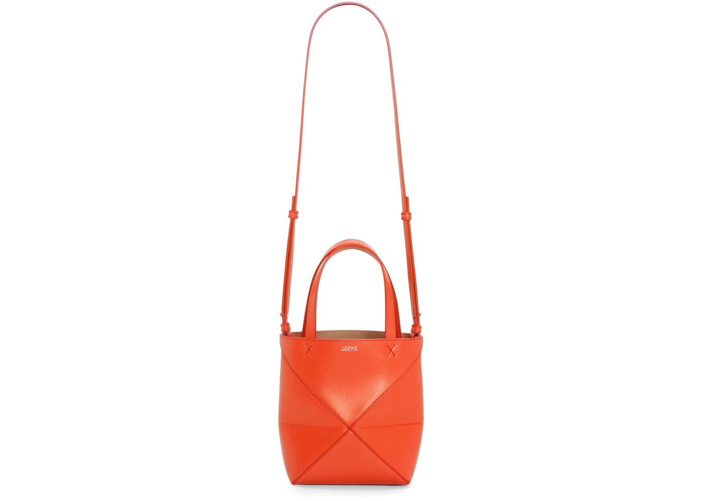 LOEWE Mini Puzzle Fold Tote in Shiny Calfskin Sunrise Orange