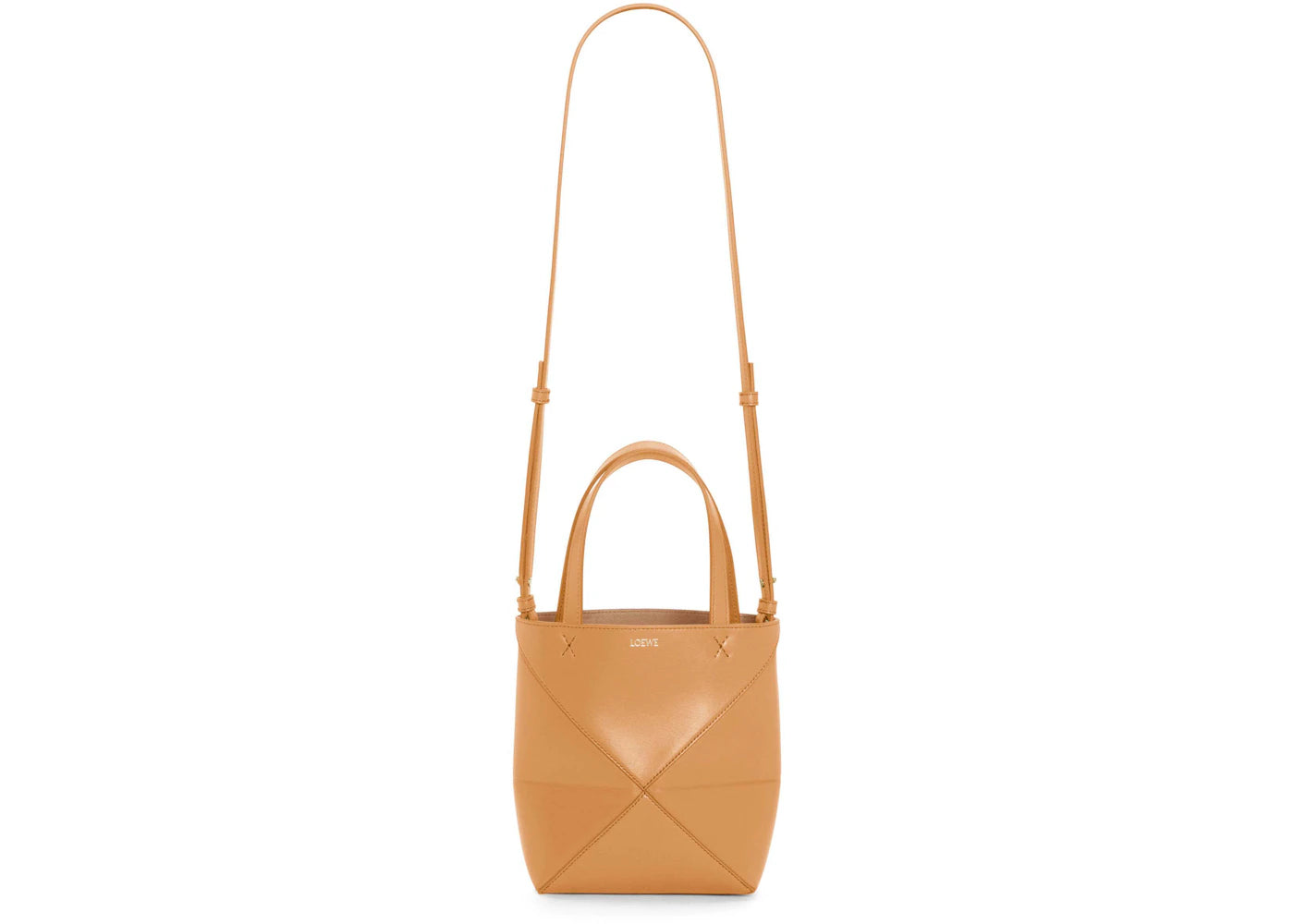 LOEWE Mini Puzzle Fold Tote in Shiny Calfskin Warm Desert