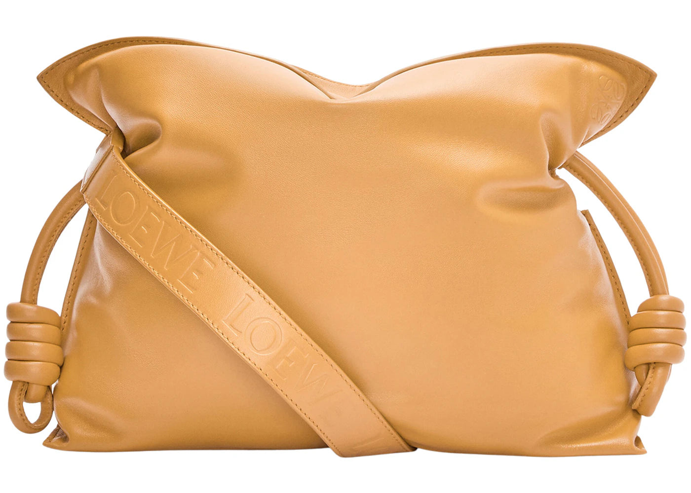 LOEWE Puffer Flamenco Clutch in Shiny Nappa Lambskin Camel