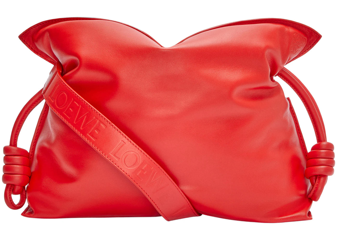 LOEWE Puffer Flamenco Clutch in Shiny Nappa Lambskin Lipstick Red