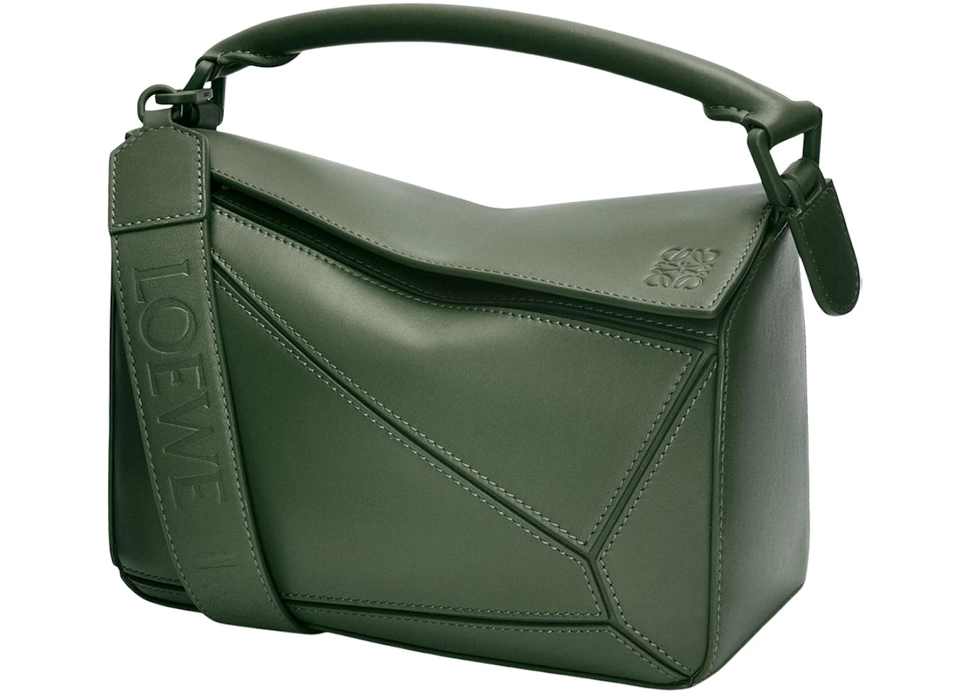 LOEWE Puzzle Bag in Satin Calfskin Small Vintage Khaki