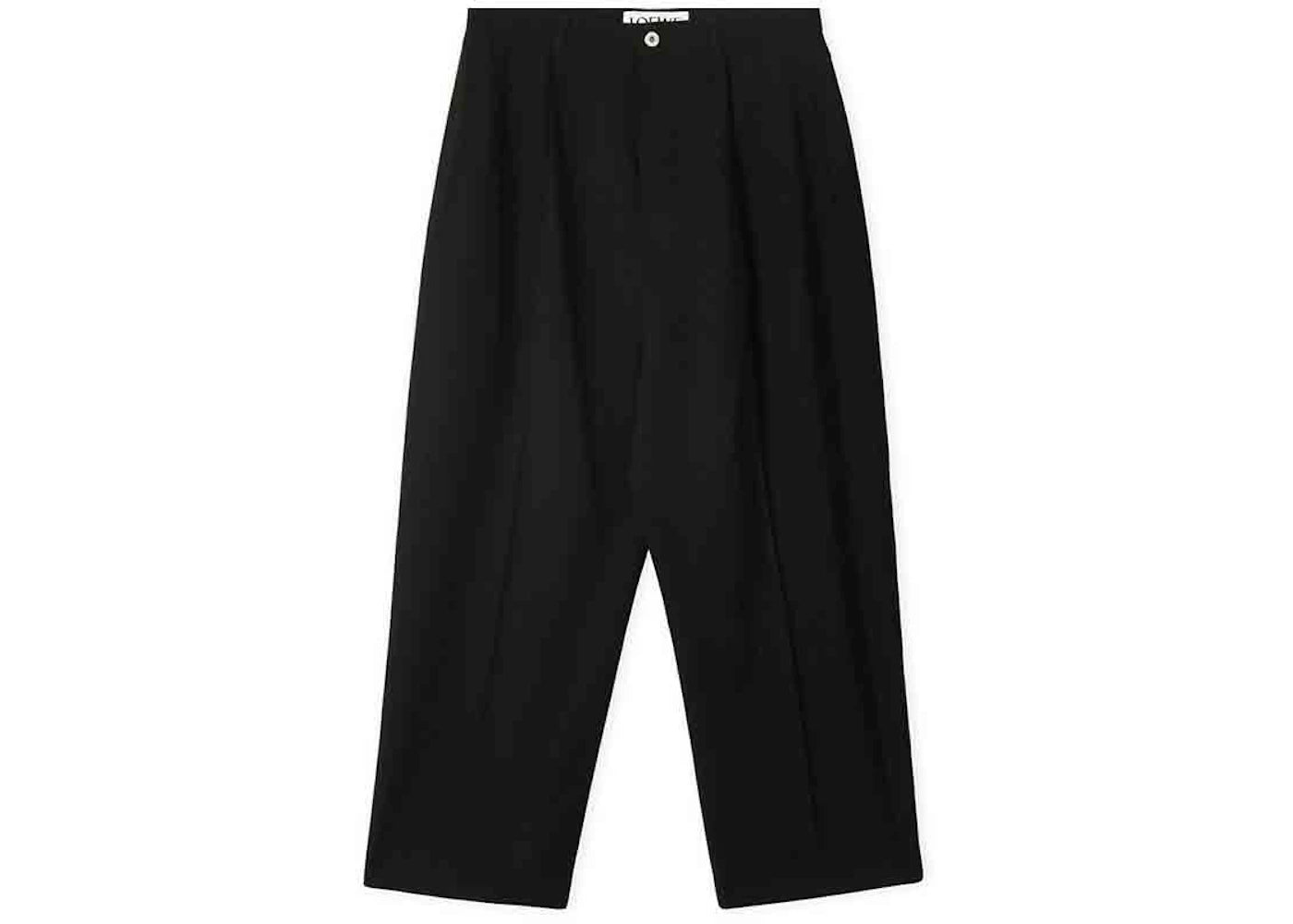LOEWE Single Pleat Loose Fit Wide Leg Wool Trousers Black