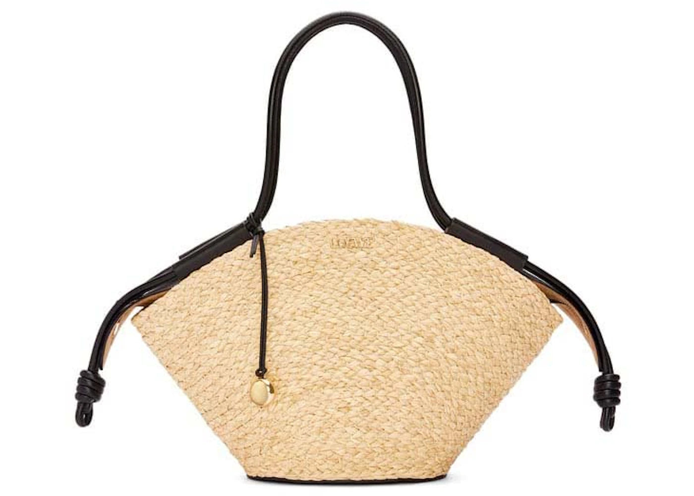 LOEWE Small Paseo Basket In Raffia and Nappa Calfskin Natural/Black