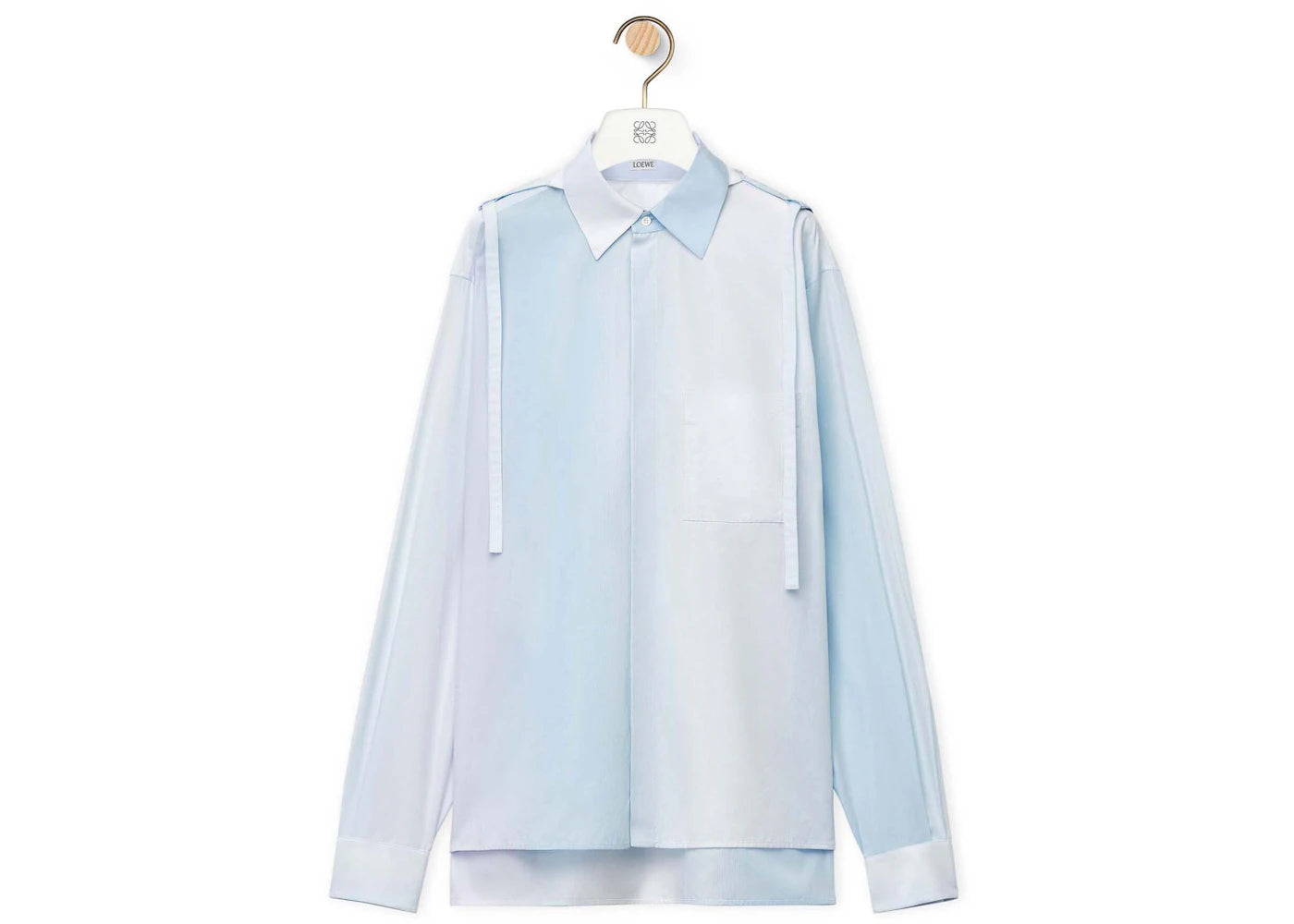 LOEWE Striped Cotton Hooded Shirt Soft Blue/Soft White