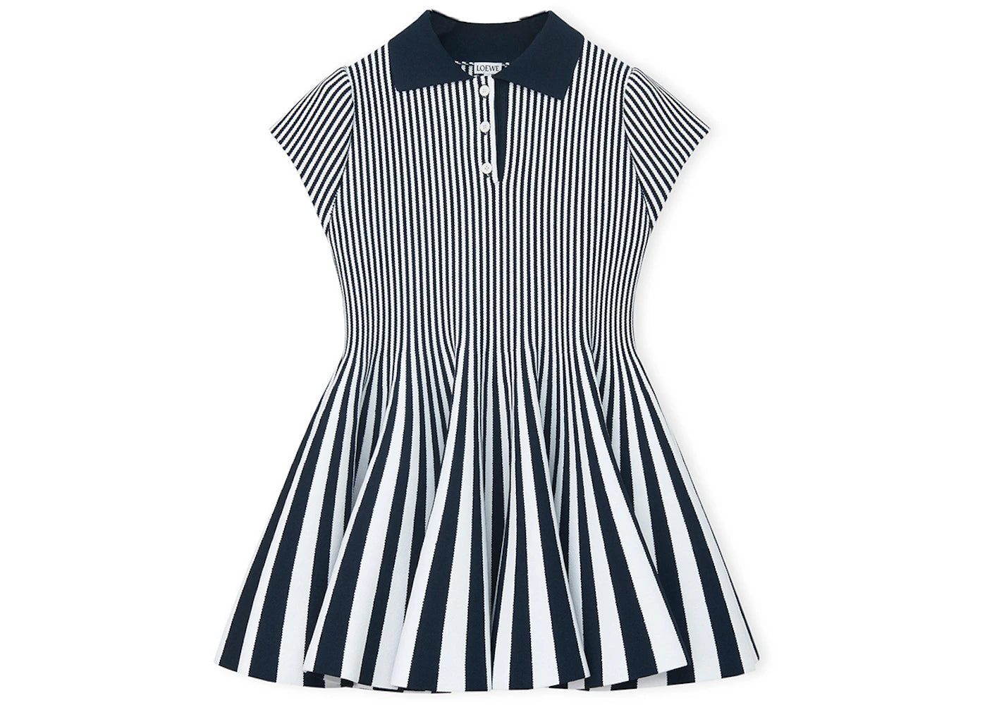 LOEWE Striped Mini Viscose Blend Knit Dress Navy/White