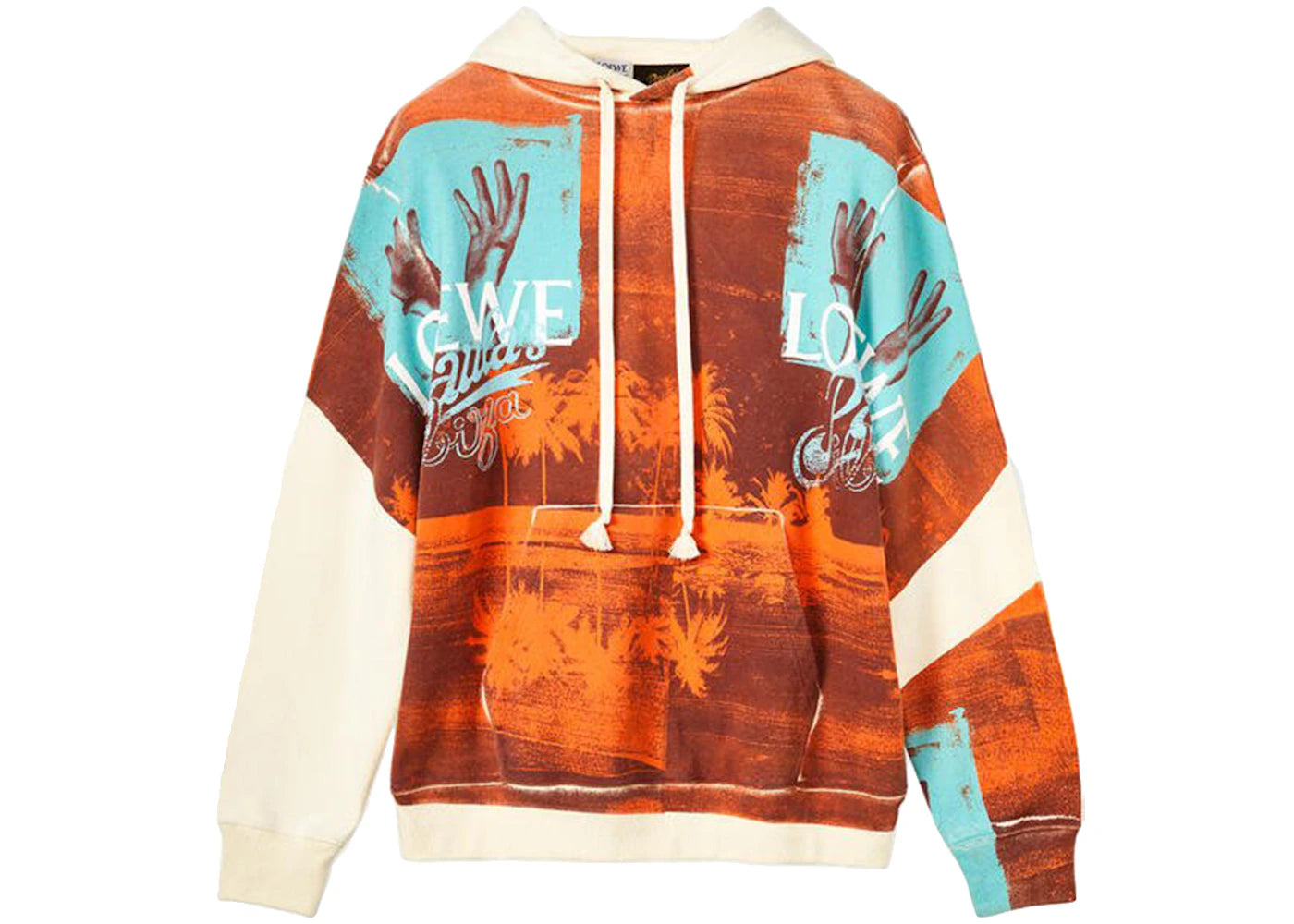 LOEWE Tropical Hands Print Hoodie Soft White/Brown