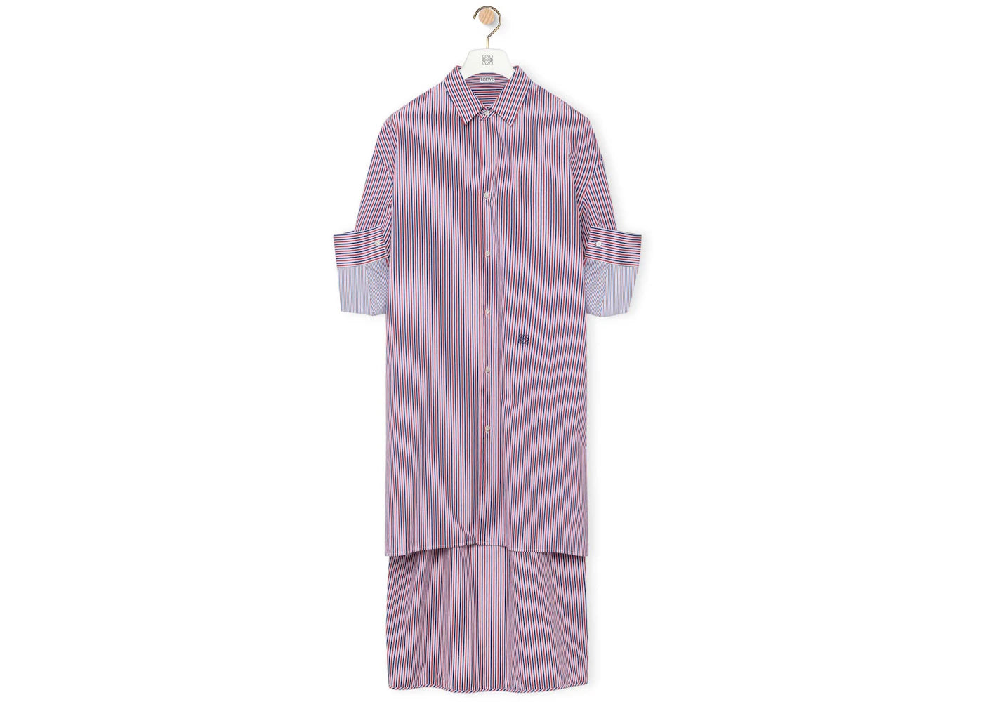 LOEWE Turn-Up Shirt Dress in Striped Cotton Blue/Red/White