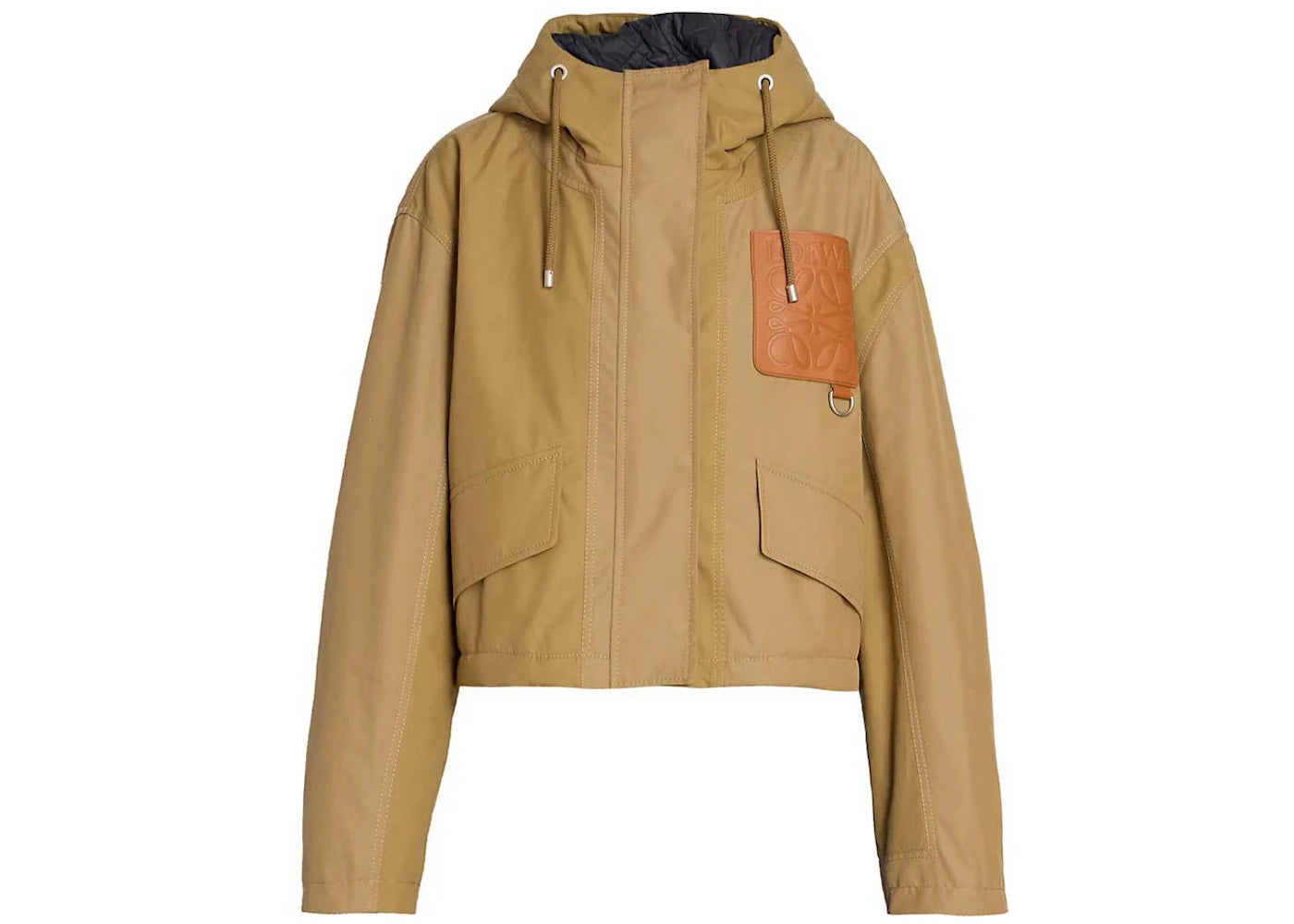 LOEWE Women's Short Cotton Hooded Parka Beige/Chestnut