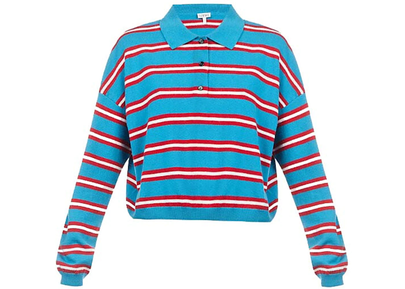 LOEWE Women's Stripe Polo Collar Wool Sweater Blue/Red