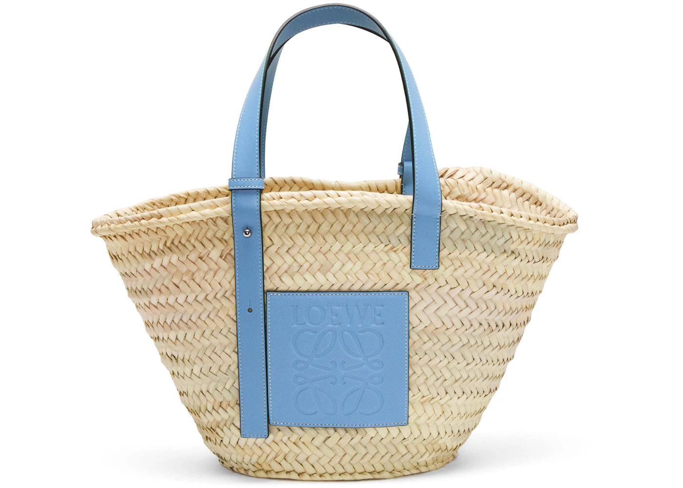 LOEWE x Howls Basket Bag In Palm Leaf And Calfskin Light Blue