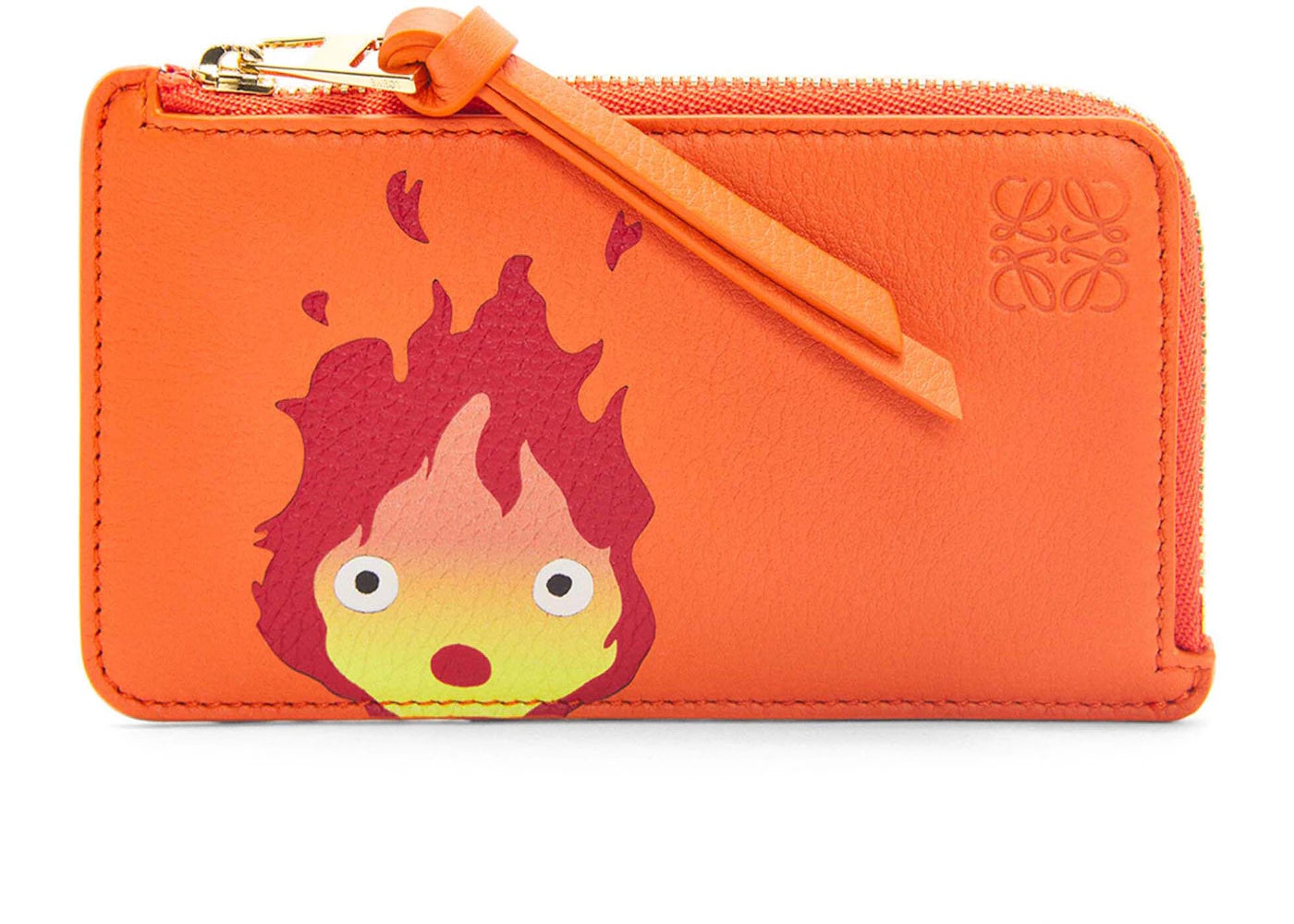 LOEWE x Howls Calcifer Coin Cardholder In Classic Calfskin Orange