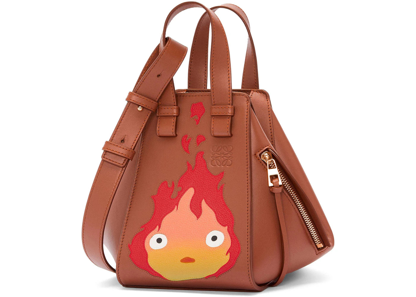 LOEWE x Howls Calcifer Hammock Compact Bag In Satin Calfskin Rust