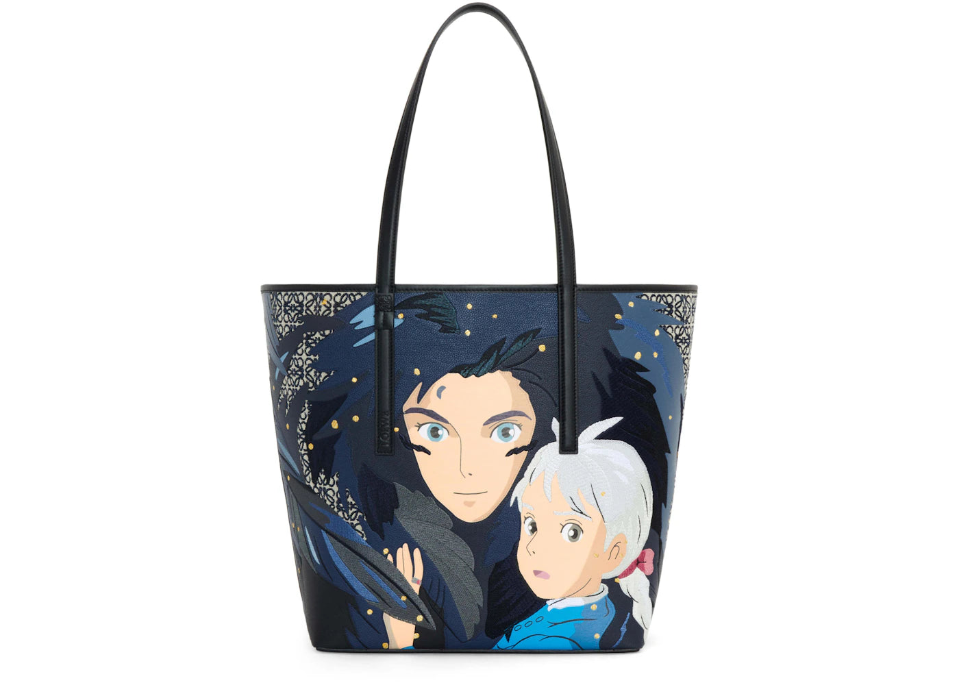 LOEWE x Howls Howl T Tote Bag In Anagram Jacquard and Calfskin Black