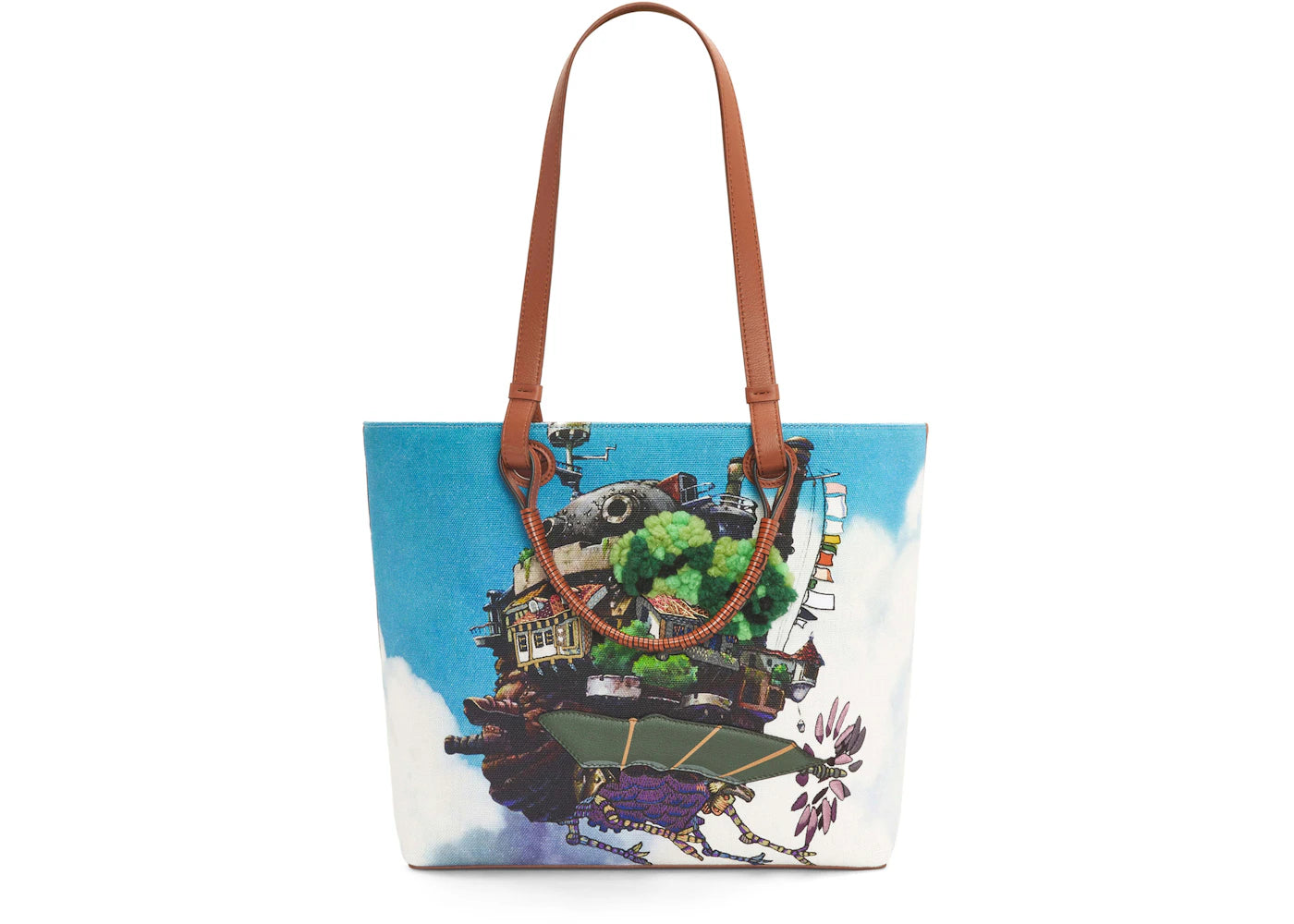 LOEWE x Howls Moving Castle Anagram Tote Bag In Canvas and Calfskin Multicolor